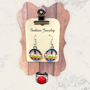 Peace Drop Earrings and Silver Ring Set